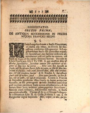 Diss. inaug. iur. De successione in illustriora feuda trium regnorum, Franciae, Germaniae, Italiae