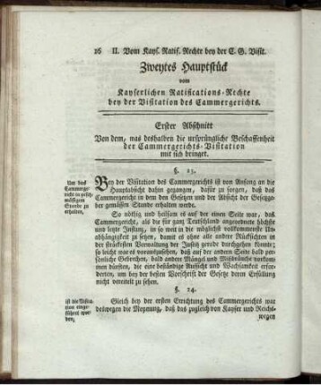 Zweytes Hauptstück. Vom Kayserlichen Ratifications-Rechte bey der Visitation des Cammergerichts
