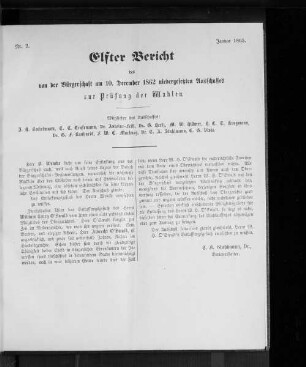 Nr. 2. Elfter Bericht des von der Bürgerschaft am 10. December 1862 niedergesetzten Ausschusses zur Prüfung der Wahlen. Januar 1865.