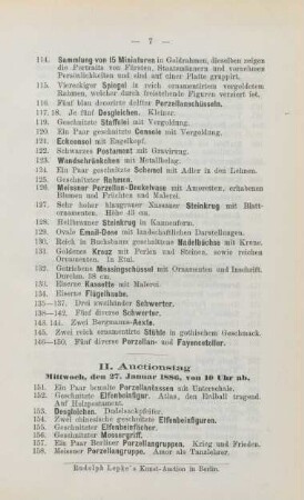 II. Auctionstag Mittwoch, den 27. Januar 1886, von 10 Uhr ab