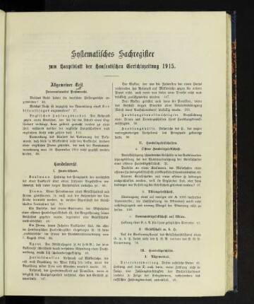 Systematisches Sachregister zum Hauptblatt der Hanseatischen Gerichtszeitung 1915.