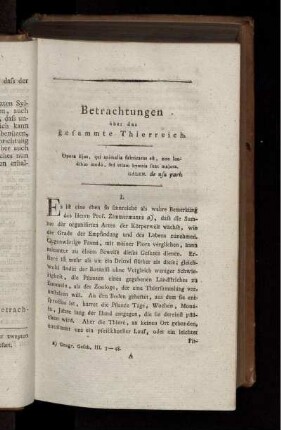 BETRACHTUNGEN ÜBER DAS GESAMMTE THIERREICH