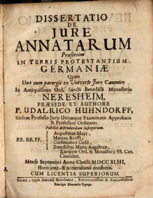 Dissertatio De Jure Annatarum, Praesertim In Terris Protestantium Germaniae