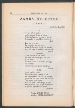 Zamba de usted : Zamba. - Editorial Lagos