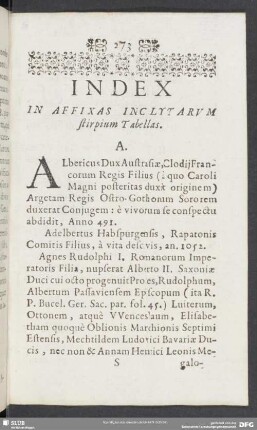 Index In Affixas Inclytarum stirpium Tabellas