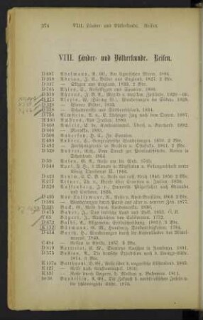 VIII. Länder- und Völkerkunde. Reisen.