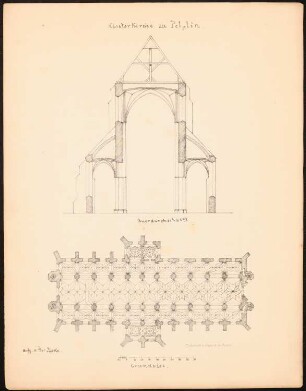 Klosterkirche, Pelplin: Ansicht, Grundriss (aus: Architekt. u. techn. Reiseskizzen aus Ost- und Westpreußen, Studienfahrt 1858)