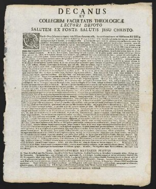 Decanus Et Collegium Facultatis Theologicae Lectori...
