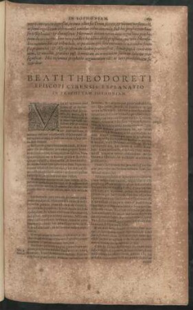 Beati Theodoreti Episcopi Cyrensis Explanatio In Prophetam Sophoniam.