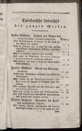 Tabellarische Uebersicht des ganzen Werkes.