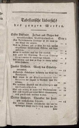 Tabellarische Uebersicht des ganzen Werkes.