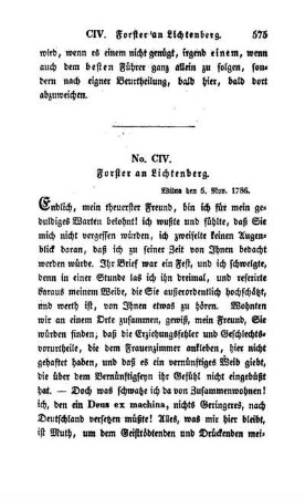No. CIV. Forster an Lichtenberg