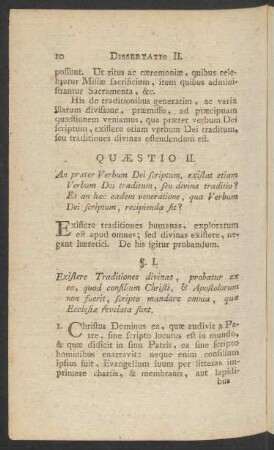 Quaestio II. An praeter Verbum Dei scriptum, existat etiam Verbum Dei traditum, seu divina traditio? ...