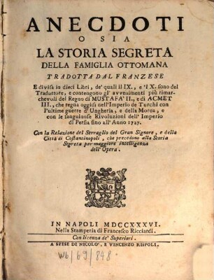 Anecdoti, osia la storia segreta della famiglia ottomana