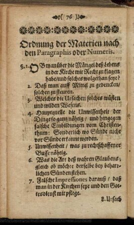 Ordnung der Materien nach den Paragraphis oder Numeris.