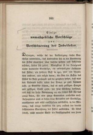 Einige unmaßgebliche Vorschläge zur Verschönerung des Jubelfestes