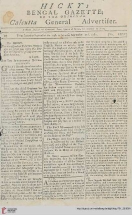 35: Hicky's Bengal gazette, or The original Calcutta general advertiser
