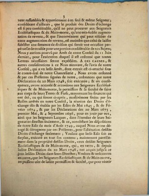 Lettres patentes du Roi, qui autorisent les Ecclésiastiques & Gens de Main-Morte, Propriétaires des Fiefs, à acquerir les Droits d'Echange dans leurs Seigneuries directes seulement : Données à Versailles le 11 Jiun 1764