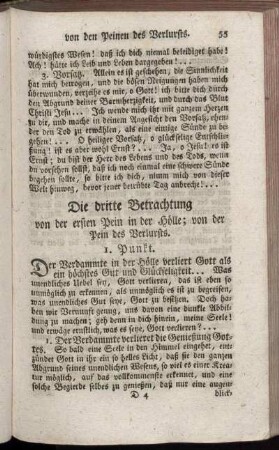 Die dritte Betrachtung von der ersten Pein in der Hölle; von der Pein des Verlursts