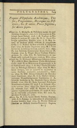 Paquets d´Opuscules Académiques, Théses, Programmes, Harangues ou Discours, & autres Pieces fugitives, sur divers sujets.