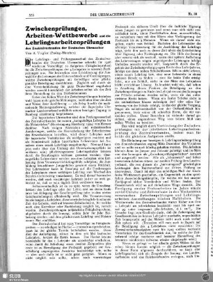 Zwischenprüfungen, Arbeiten-Wettbewerbe und die Lehrlingsarbeitenprüfungen des Zentralverbandes der Deutschen Uhrmacher