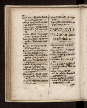 Caput XVIII. De Coloribus in officinis usitatis