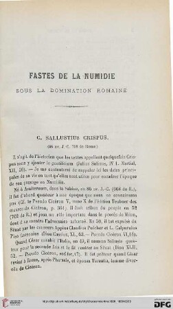 Sér. 3: Fastes de la Numidie sous la domination romaine