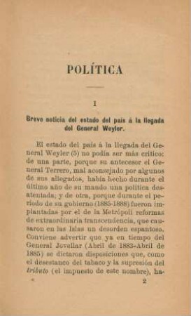 I. Breve noticia del estado del país á la llegada del General Weyler