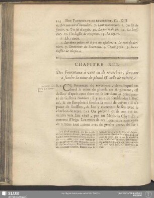 Chapitre XIII. Des Fourneaux à vent ou de reverbére, servant à fondre la mine de plomb & celle de cuivre