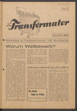TRO-Betriebszeitung 'Der Transformator'; Nr. 4/1949 (August 1949)
