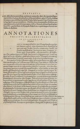 Annotationes Philippi Melanchthonis In Evangelium Matthaei.