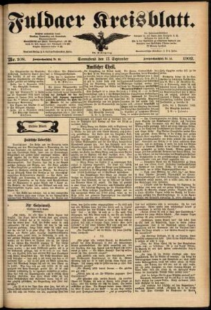 Erste Ausgabe vom Samstag, den 13. September 1902.