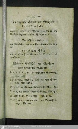 Vorzügliche Hotels und Gasthöfe in der Vorstadt