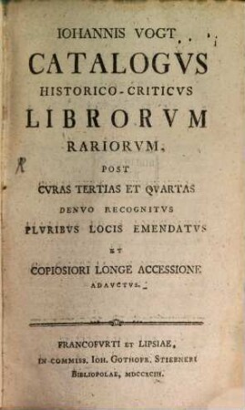Catalogus historico-criticus librorum rariorum