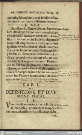 Cap. I. De Definitione Et Divisione Feudi