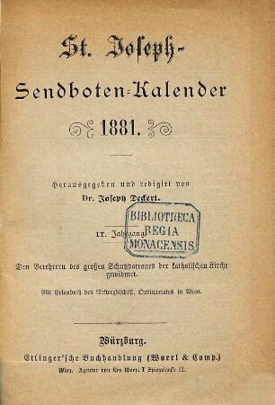 St. Josef-Sendboten-Kalender, 2. 1881
