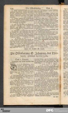 Die Offenbarung S. Johannis, des Theologen, genannt Apocalypsis.