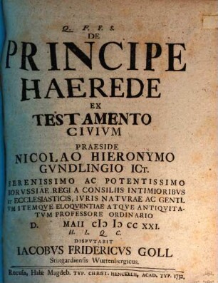 De Principe Haerede Ex Testamento Civivm