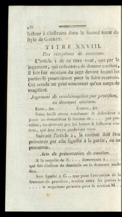 Titre XXVIII. Des réceptions de cautions