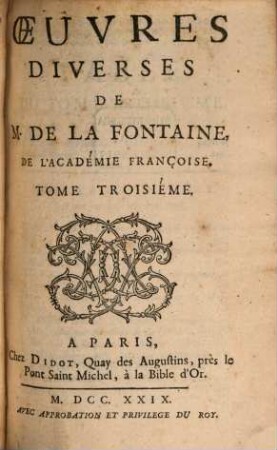 Oeuvres Diverses De M. De La Fontaine, De L'Academie Françoise. 3
