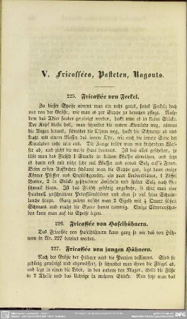 V. Fricassées, Pasteten, Ragouts