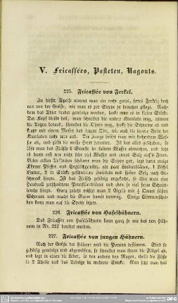 V. Fricassées, Pasteten, Ragouts