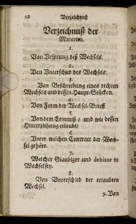 Verzeichnuß der Materien.