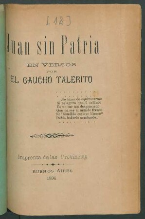 Juan sin patria : en versos