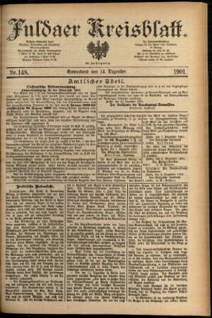 Erste Ausgabe vom Samstag, den 14. Dezember 1901.
