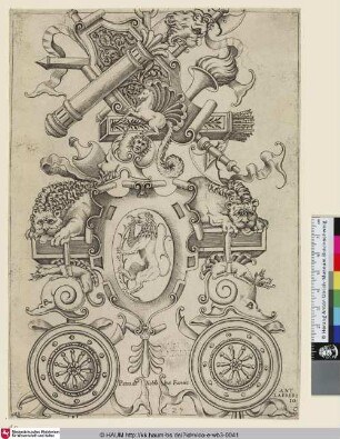 [Cette planche offre un panneau d'ornamens où l'on voit au milieu un cartouche ovale; Ornamental Panel with Rampant Lion on an oval Cartouche; Ornamentik mit einem Löwen auf einer Kartusche]