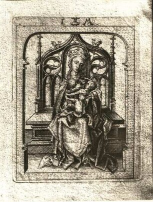 Maria, das Jesuskind stillend, auf einem gotischen Thron sitzend : Maria, das Jesuskind stillend, auf einem gotischen Thron sitzend. Kupferstich (vor 1503; I. van Meckenem)