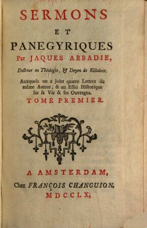 Sermons Et Panegyriques, 1