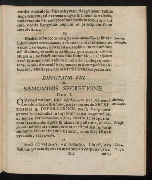 Disputatio VIII. De Sanguinis Secretione.