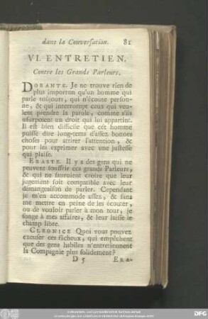 VI. Entretien. Contre les Grands Parleurs.